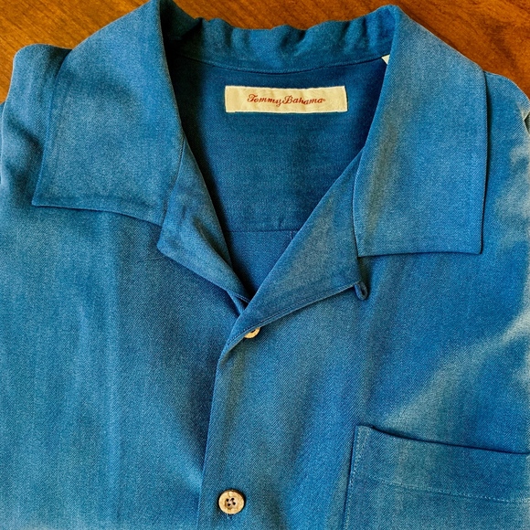 XL Solid Blue Tommy Bahama Silk Camp Shirt - Picture 1 of 1